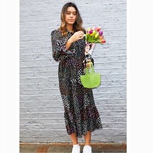 Never Fully Dressed Tie Neck Tiered Long Sleeve Maxi/Midi Dress Size 8 NWOT